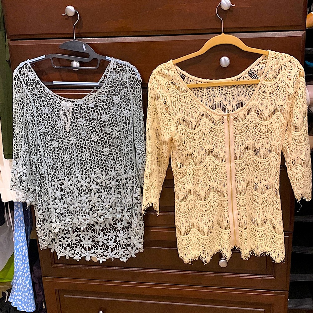 Two lace tops 3/4 sleeves $15 each or 2 for $20